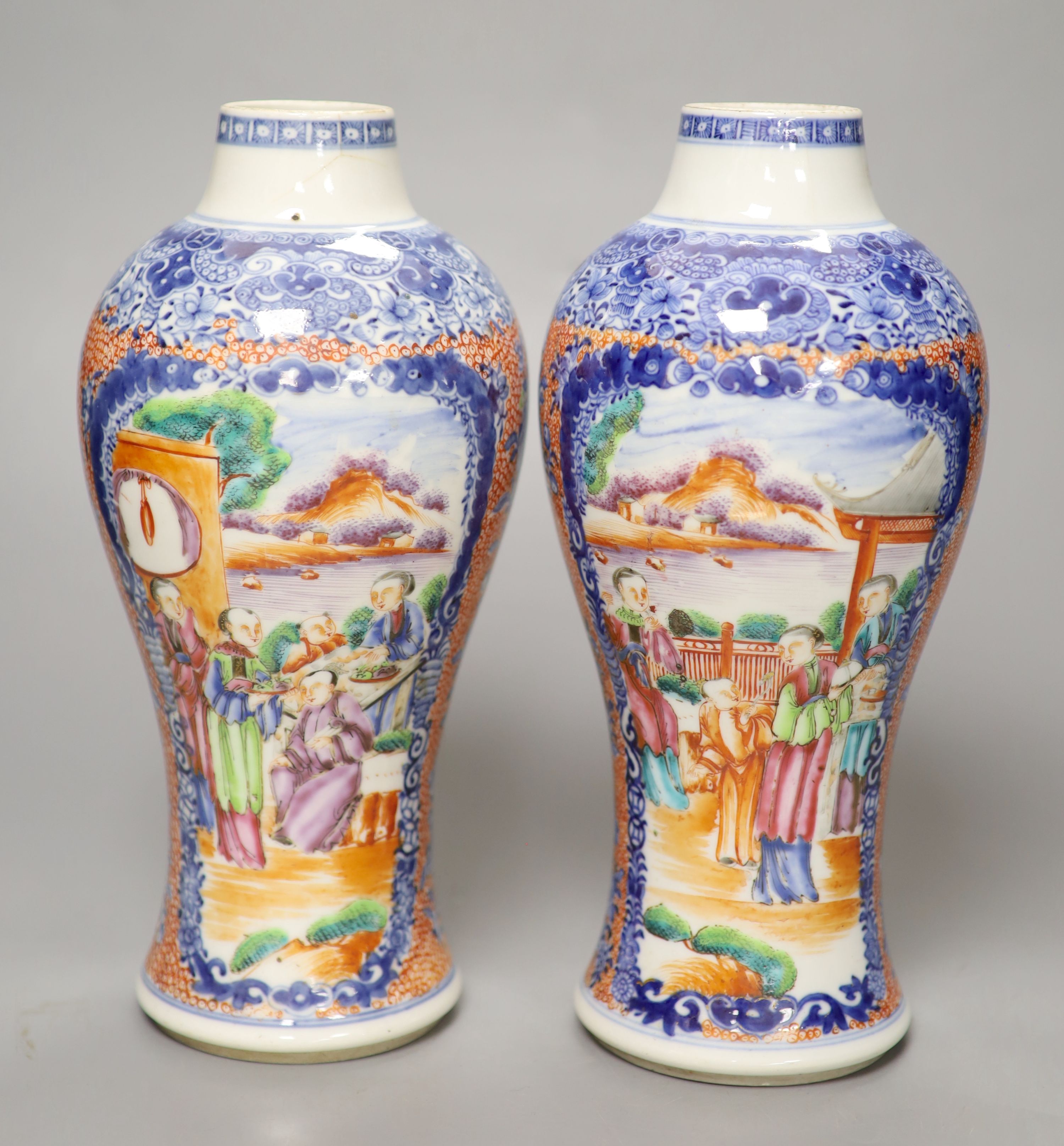 A pair of Chinese Qianlong period mandarin vases, H 26cm